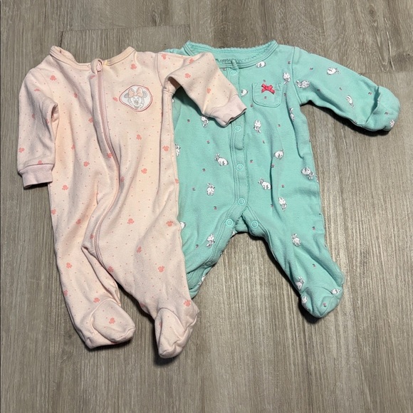 Baby Footed Pajamas Set in Pink and Mint - Picture 1 of 1